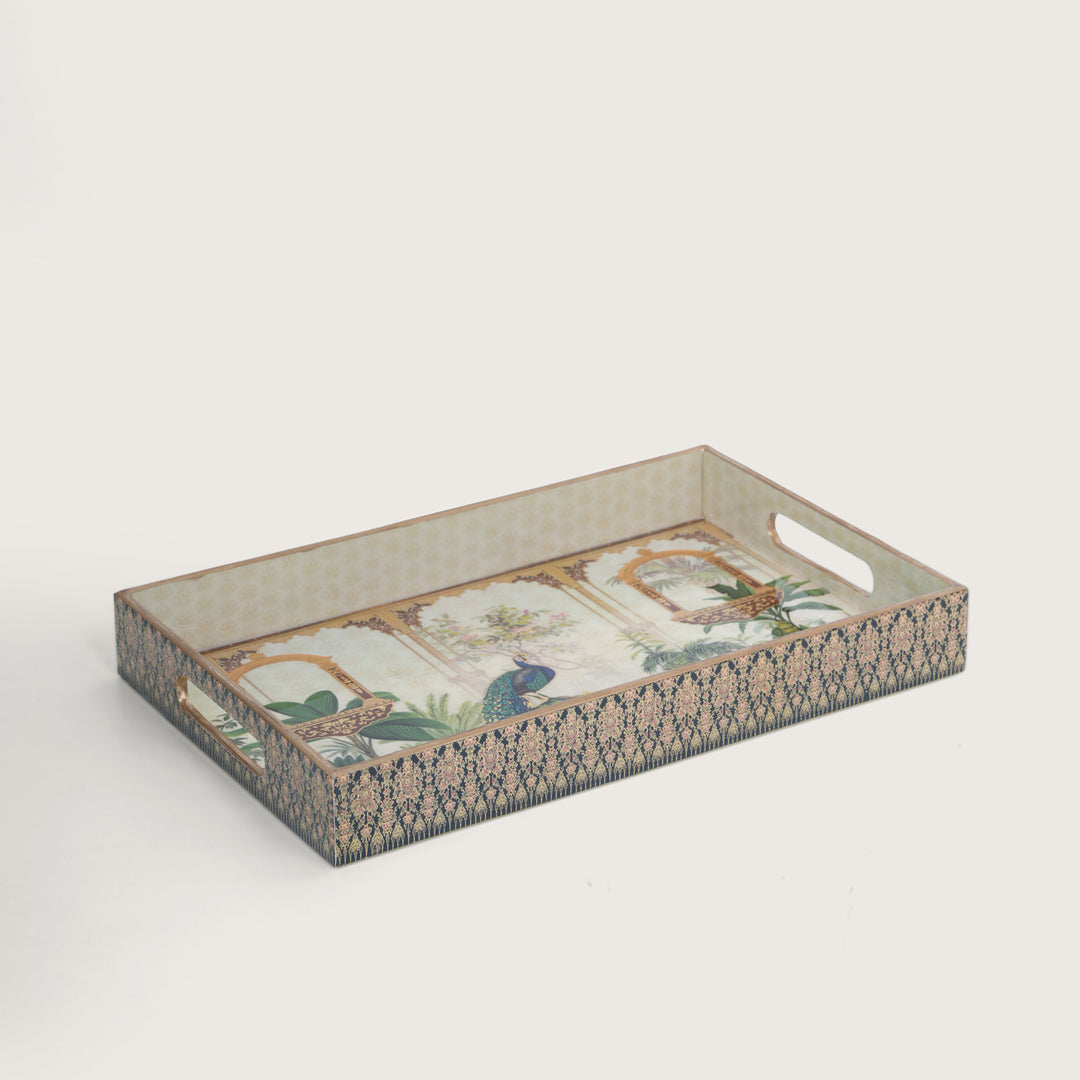 Printed Mor Pankh Tray - Set of 3