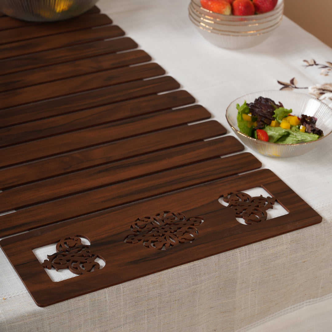 Slat Table Runner with Laser-Cut Medallions 14*36 Inches
