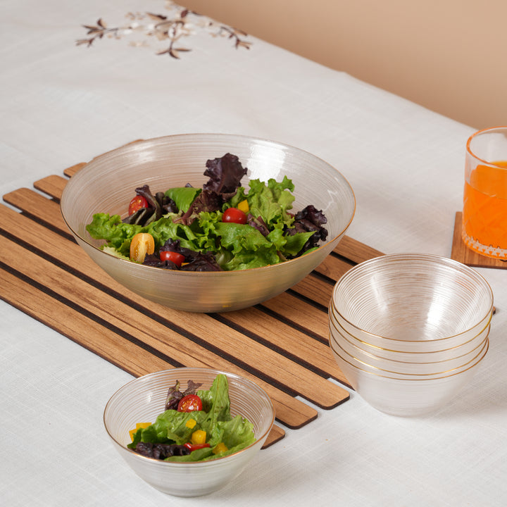 Polished Glass Serving Bowl + 6 Dal Bowls Set