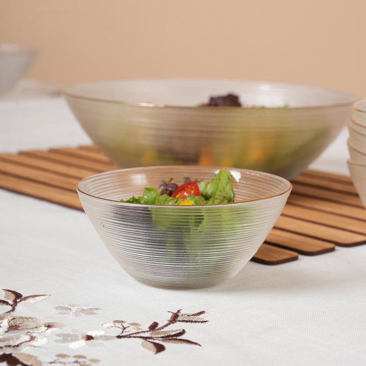 Polished Glass Serving Bowl + 6 Dal Bowls Set