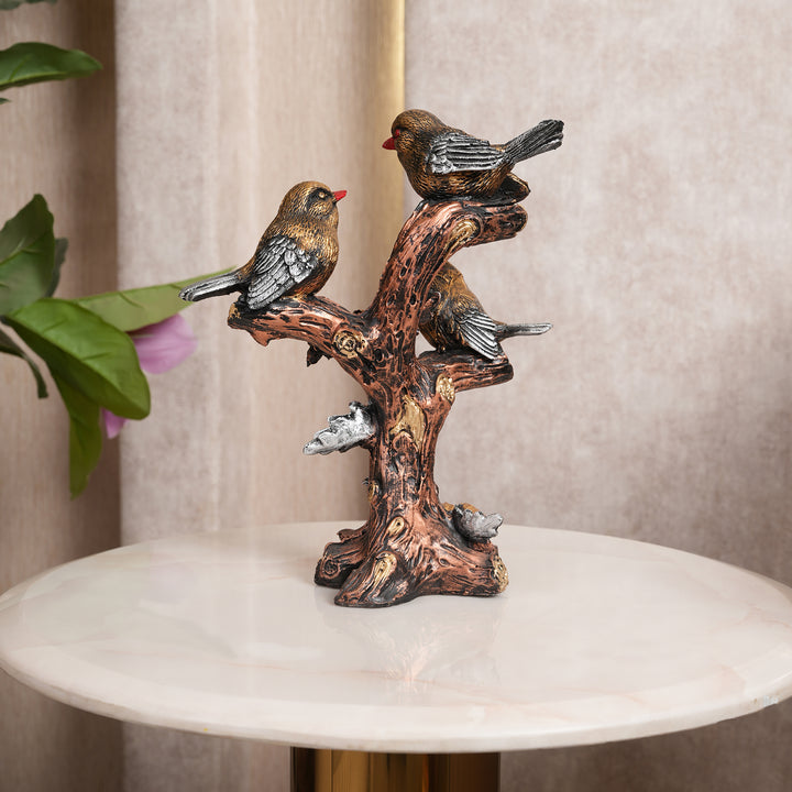 Trio of Rustic Birds on Gilded Branch - Rustic