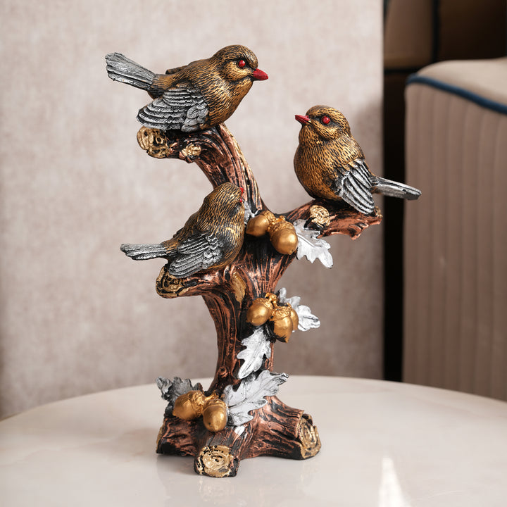 Trio of Rustic Birds on Gilded Branch - Rustic