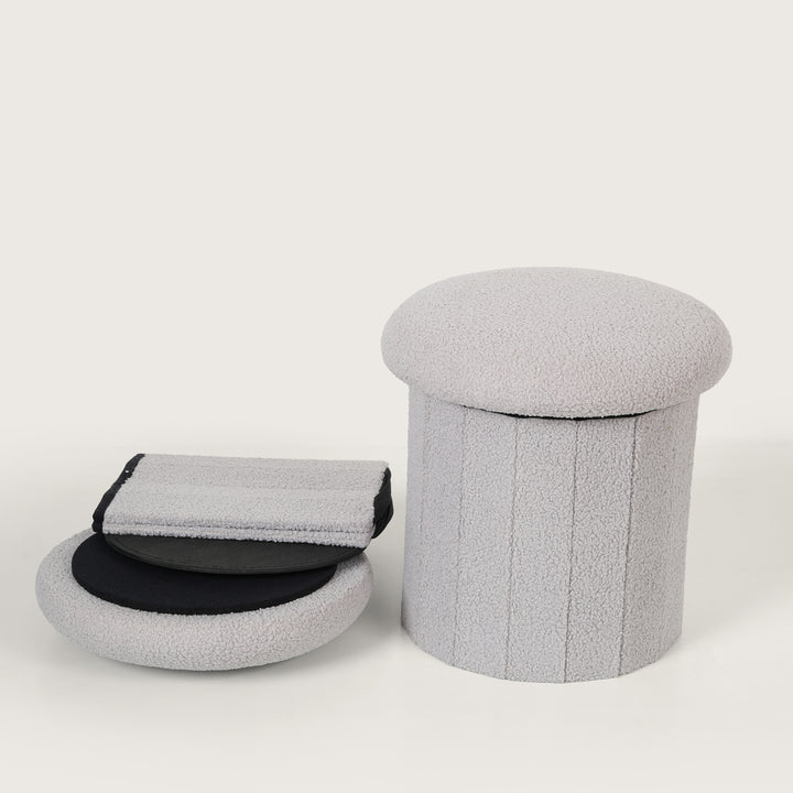 Mushroom Shaped Pouffe with Storage - Grey