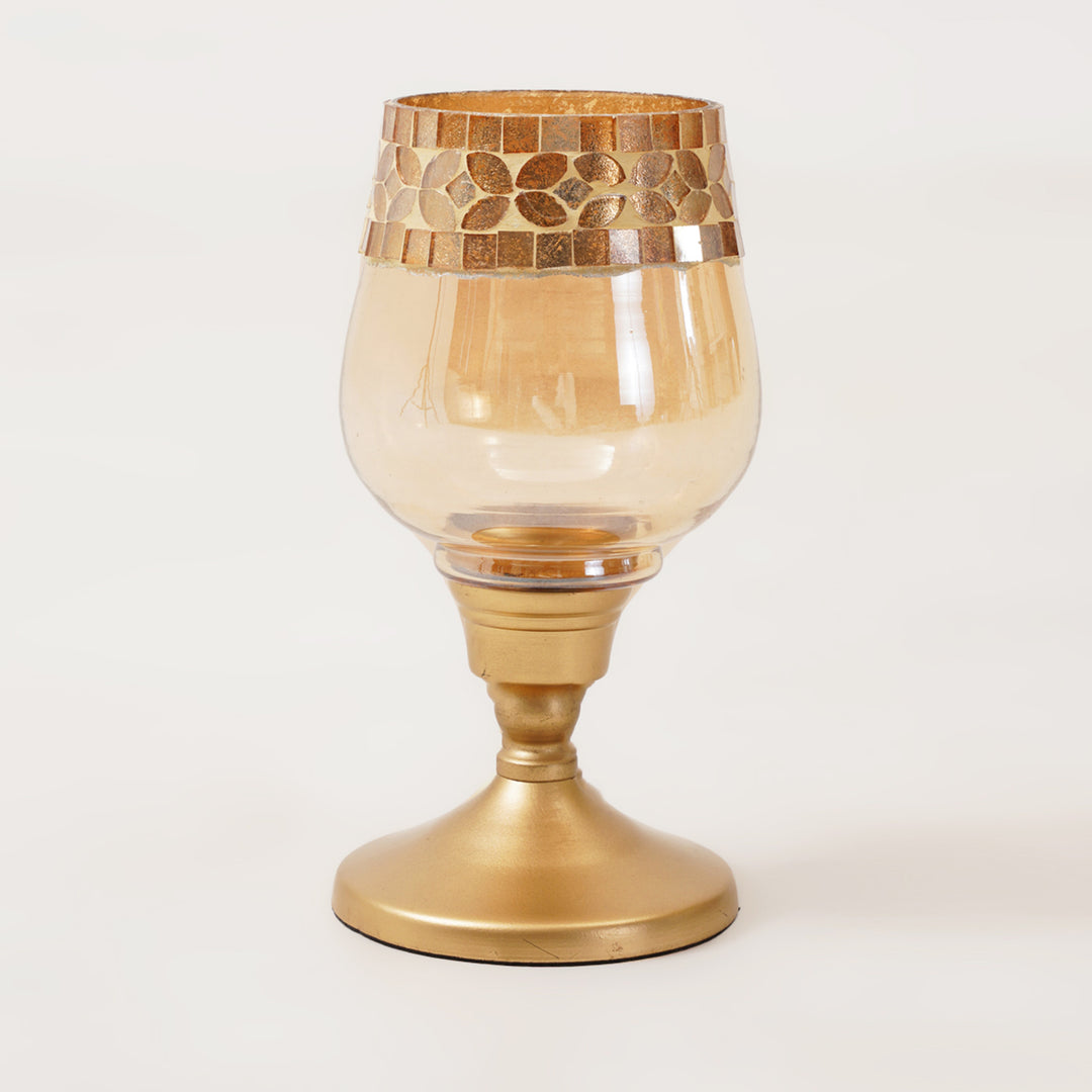 Vintage Candle Holder with Golden Mosaic Work