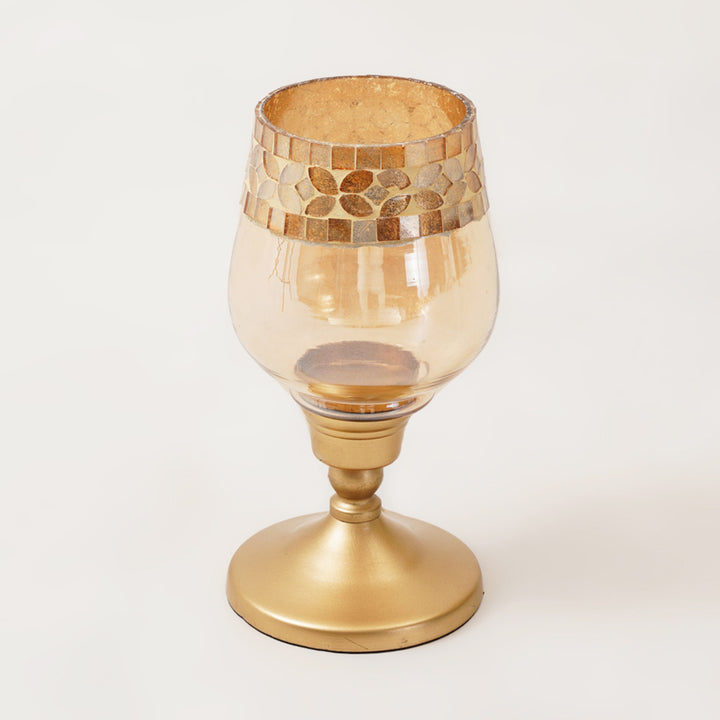 Vintage Candle Holder with Golden Mosaic Work