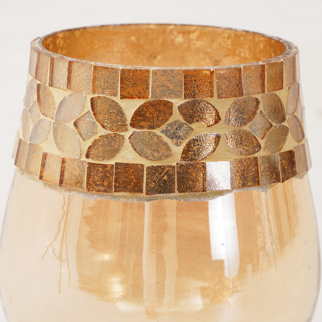 Vintage Candle Holder with Golden Mosaic Work