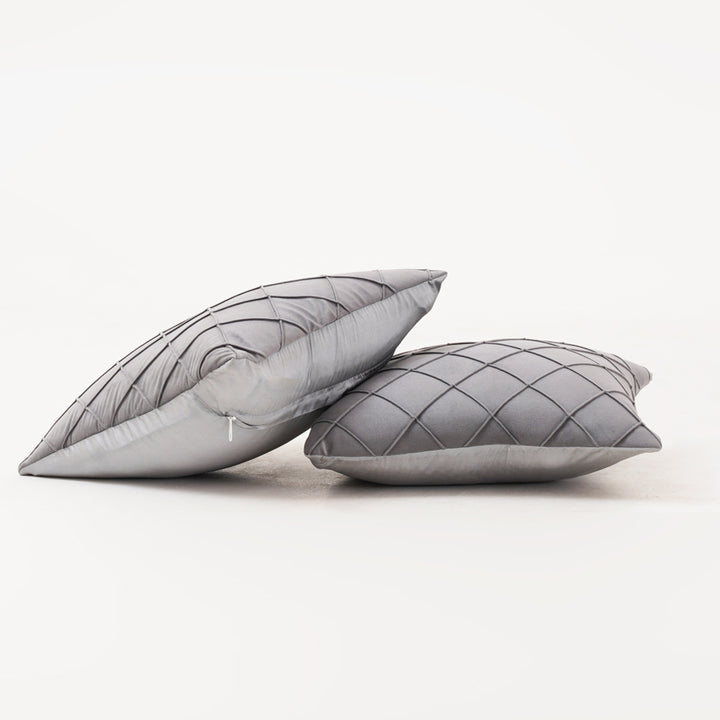 Velvet Pintex Cushion Cover  Set of 2 (Grey)