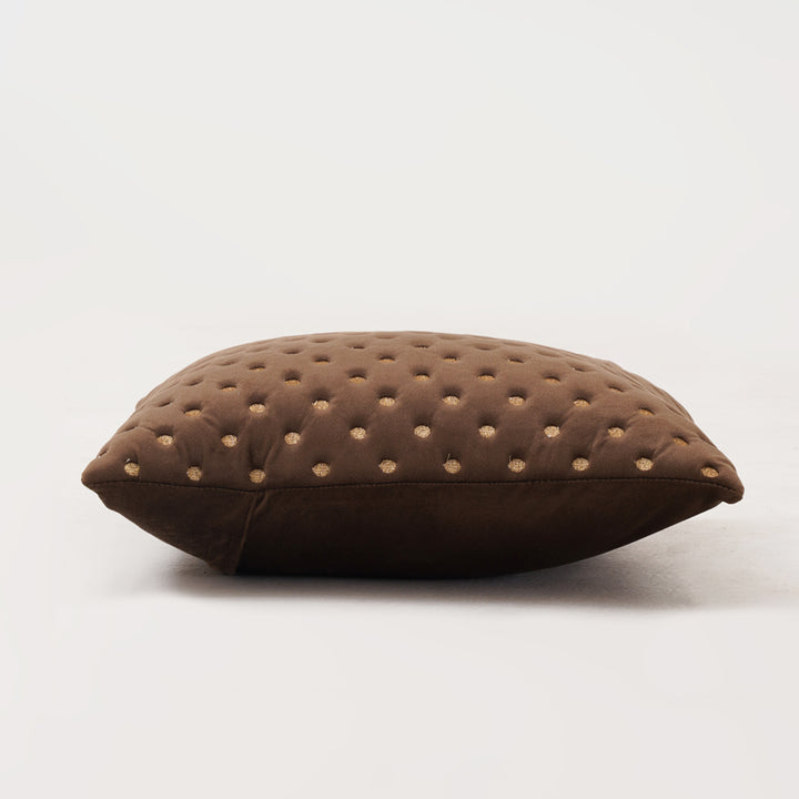 Quilted Dots Velvet Cushion Cover (Dark Brown)