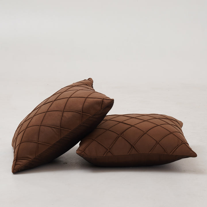 Velvet Pintex Cushion Cover Set of 2 (Brown)