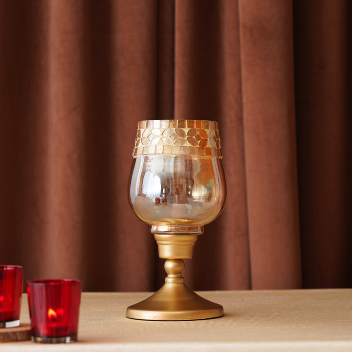 Vintage Candle Holder with Golden Mosaic Work