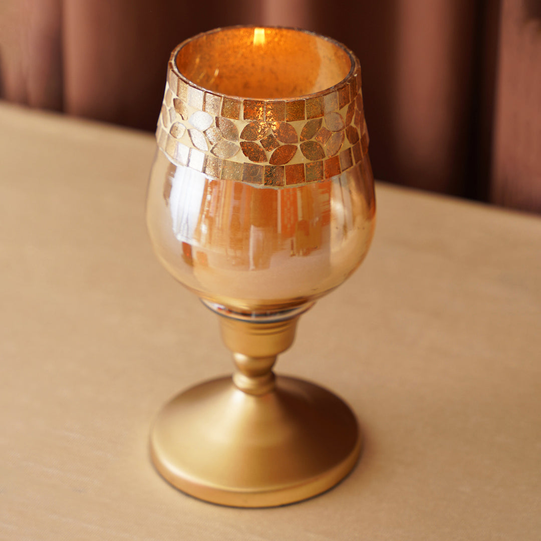 Vintage Candle Holder with Golden Mosaic Work