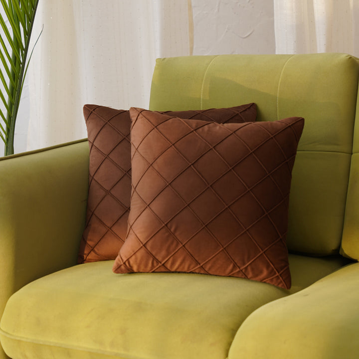 Velvet Pintex Cushion Cover Set of 2 (Brown)