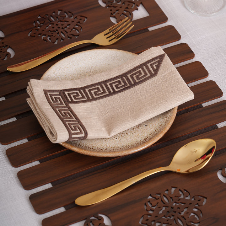 Ivory & Espresso Meander Embroidered Napkins - Set of 6