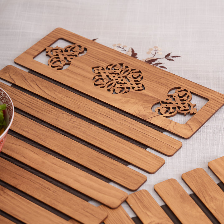 Oak-Tone Slat Placemats with Laser-Cut Medallions