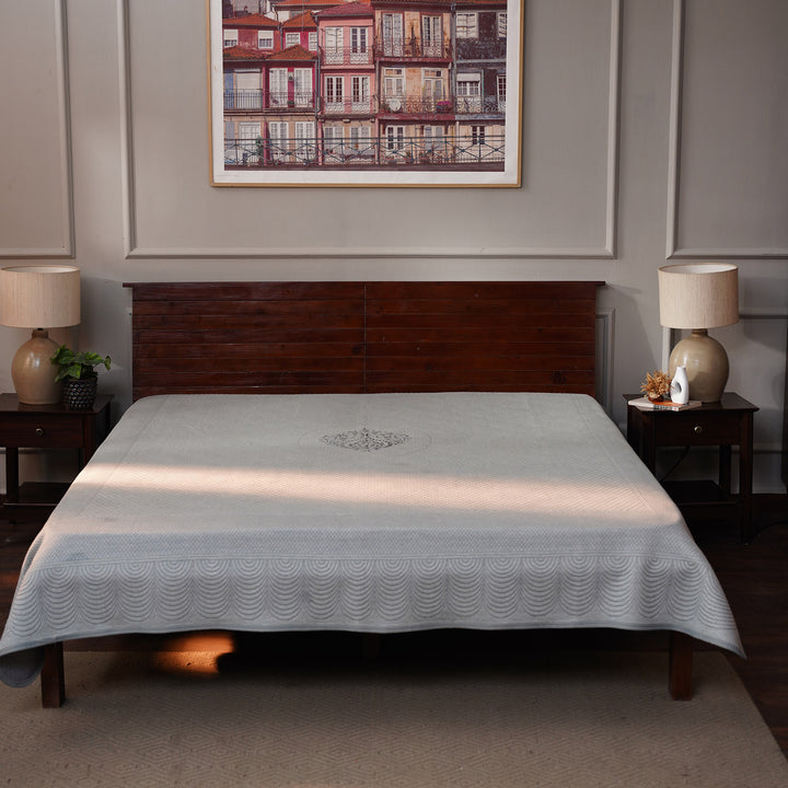 Solace Double Bed Cover with 2 Pillow Cover and 1 highlighter cushion - Seagreen