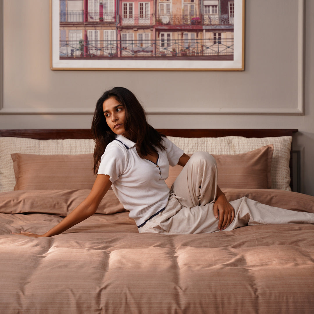 Roma Textured - 450 TC 100% Cotton Bedsheet King Size with 2 Pillow Covers | Lux collection