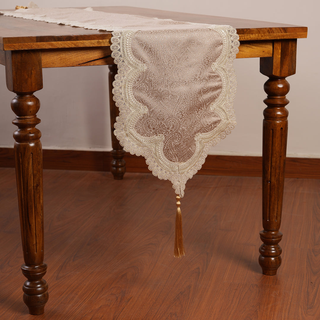 Jacquard Table Runner with Ornate Lace Trim