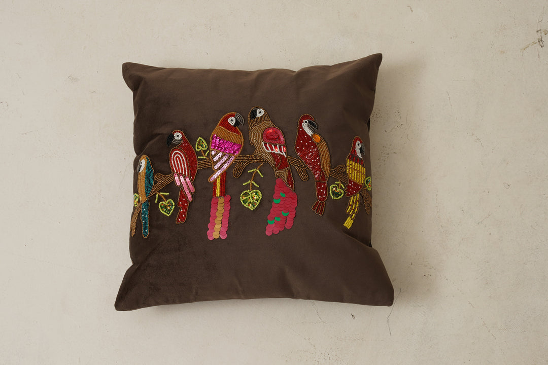 Parrot Cushion Cover 16 x 16 (Brown)