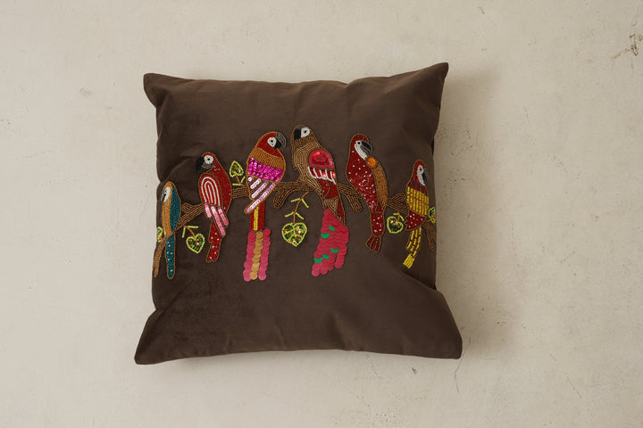 Parrot Cushion Cover 16 x 16 (Brown)