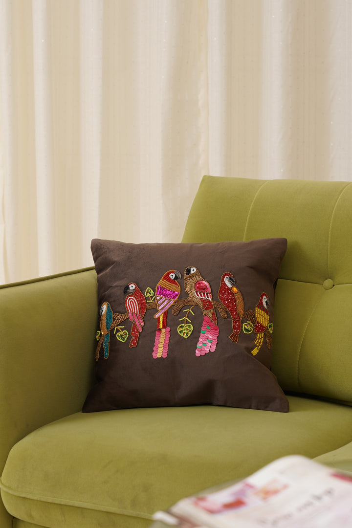 Parrot Cushion Cover 16 x 16 (Brown)