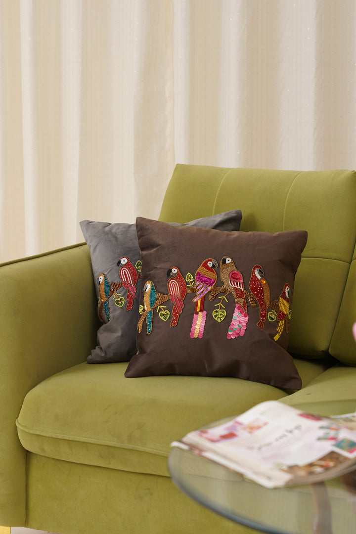 Parrot Cushion Cover 16 x 16 (Brown)