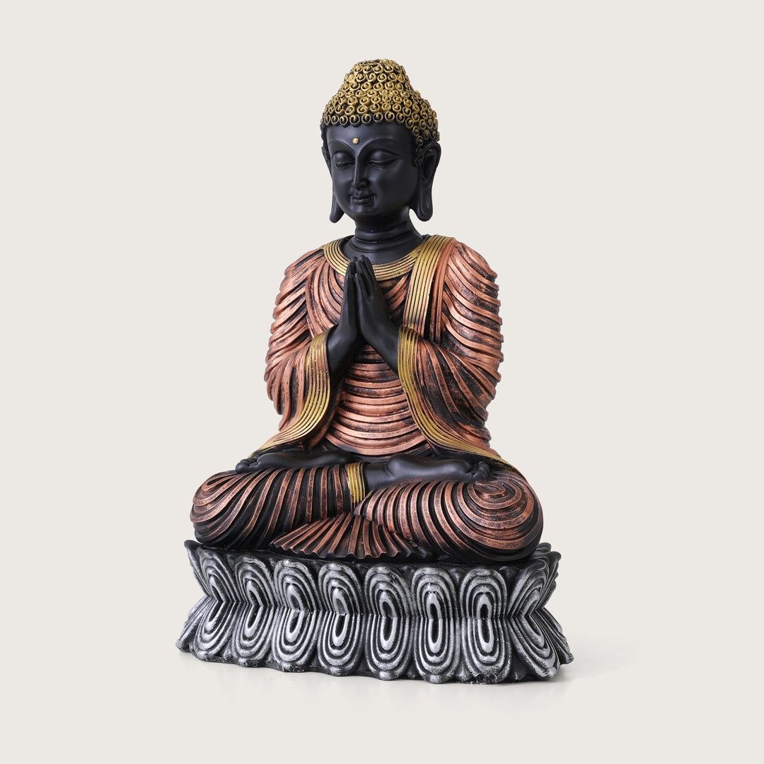 Serene Black & Bronze Greeting Buddha Statue