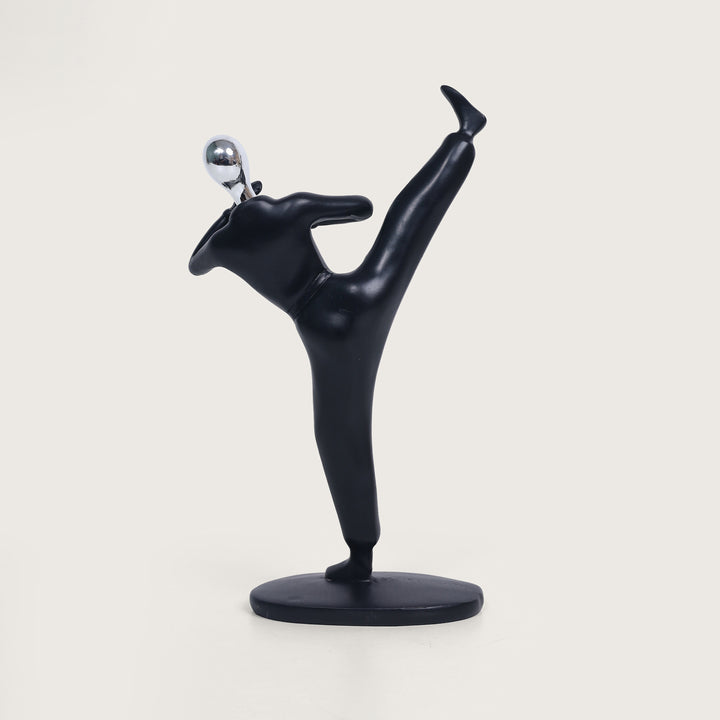 Kung-fu Man Figurine High Kick Pose Showpiece - Black