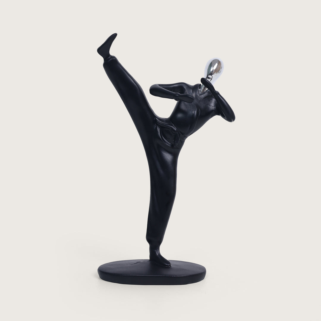 Kung-fu Man Figurine High Kick Pose Showpiece - Black