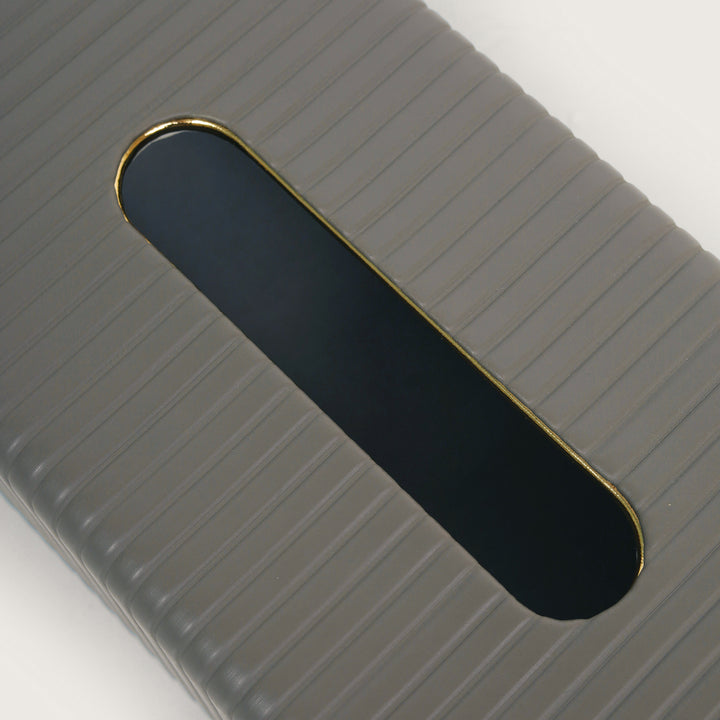 Leather Tissue Box Holder Ribbed - Grey with Golden Trim