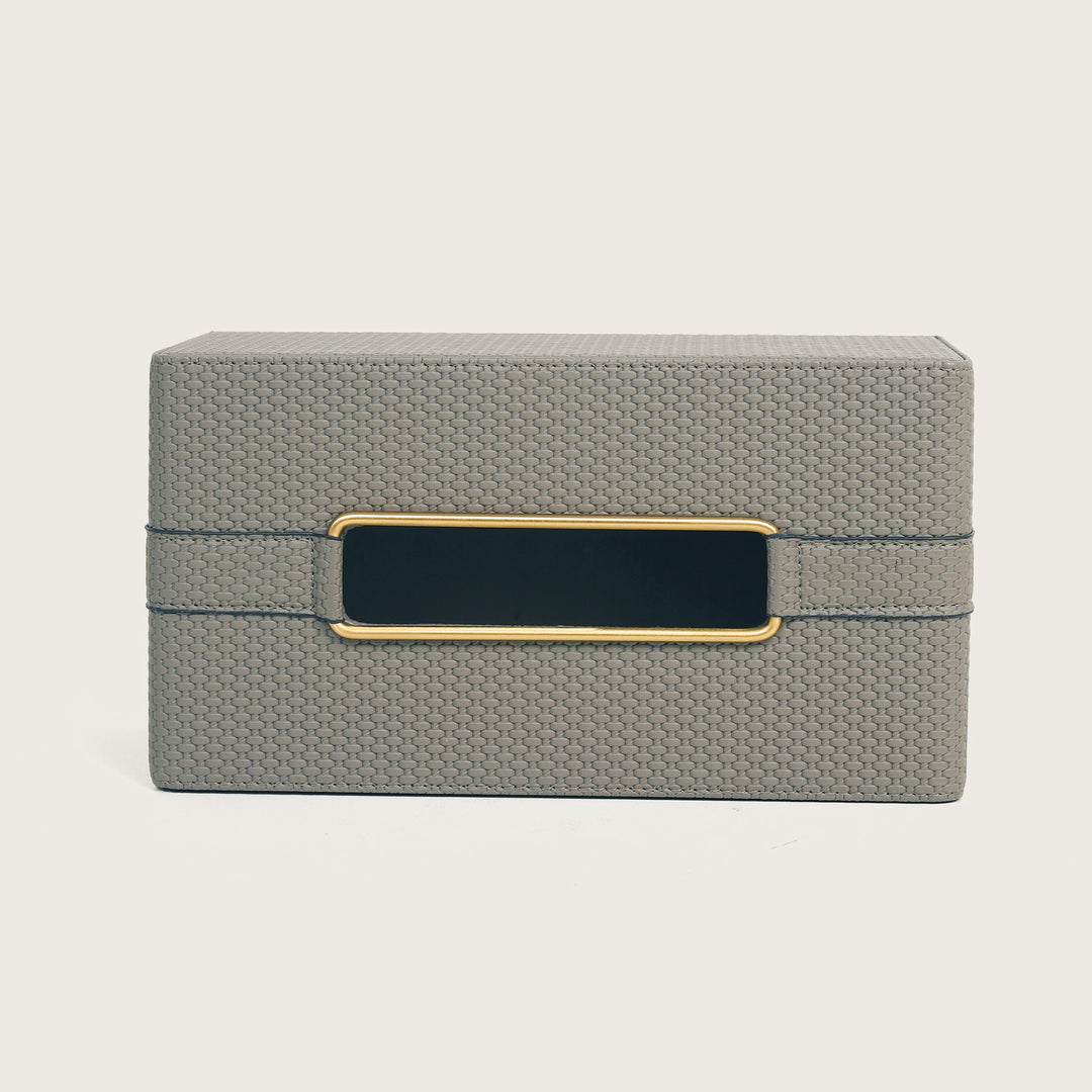 Lux Leather Tissue Box Holder with Golden Metal Trim