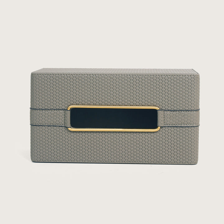 Lux Leather Tissue Box Holder with Golden Metal Trim