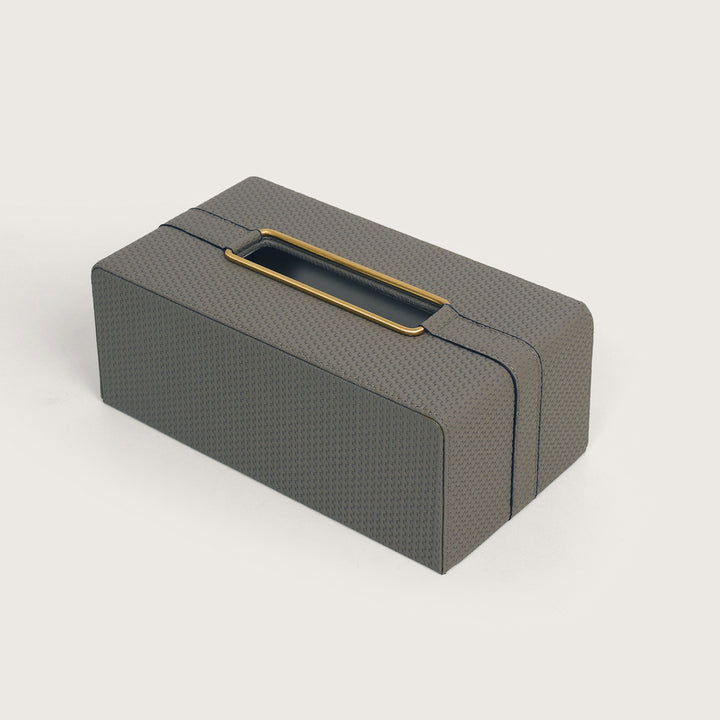 Lux Leather Tissue Box Holder with Golden Metal Trim