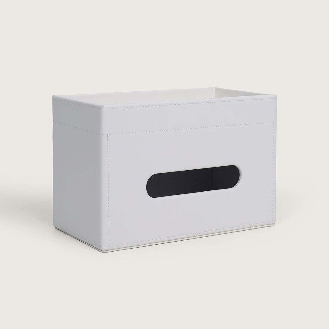 Tissue Box Holder with Storage Organiser - White