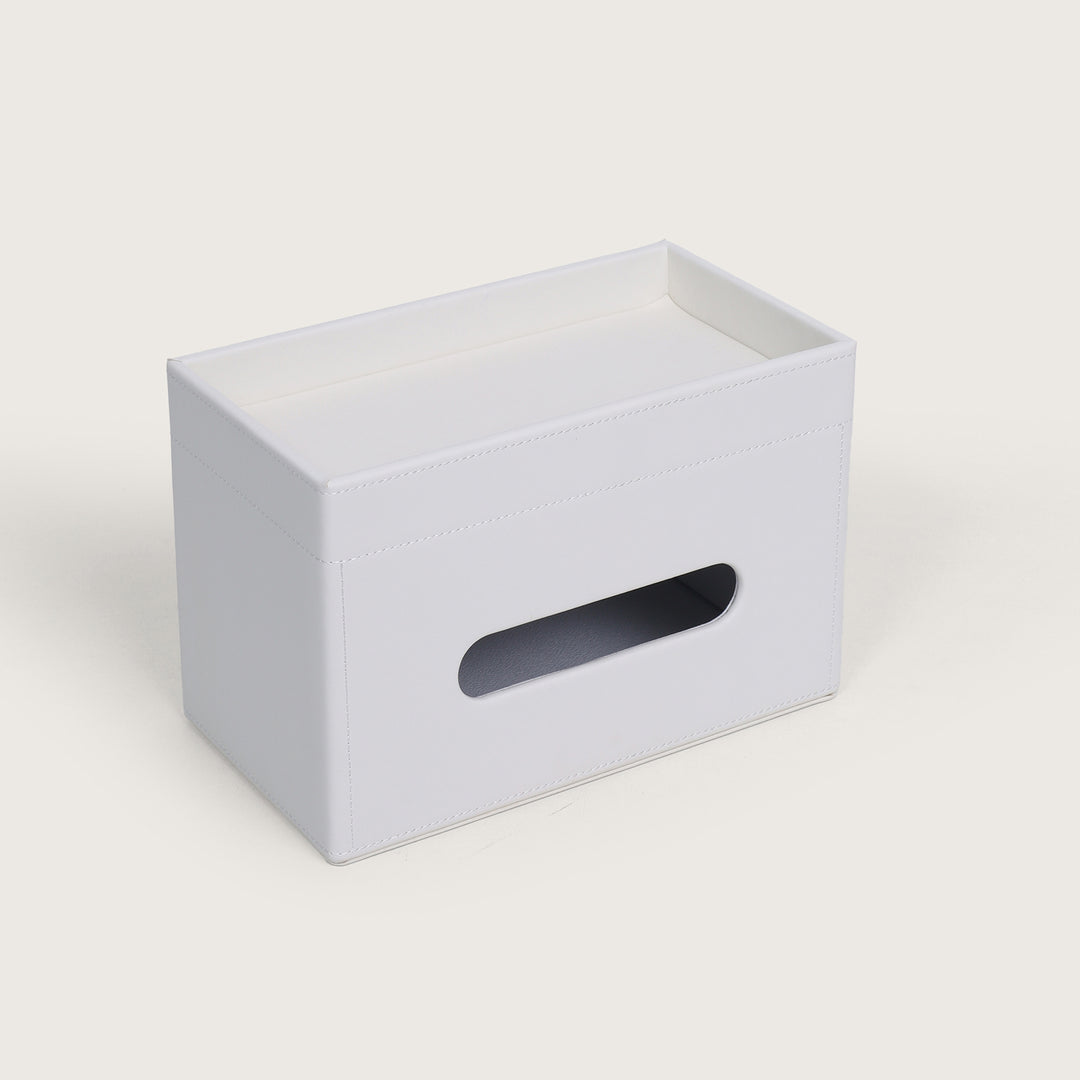 Tissue Box Holder with Storage Organiser - White