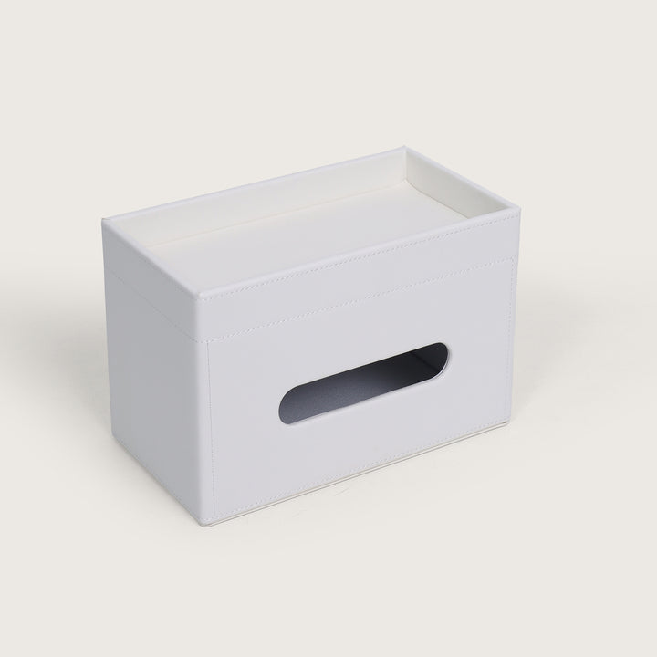 Tissue Box Holder with Storage Organiser - White