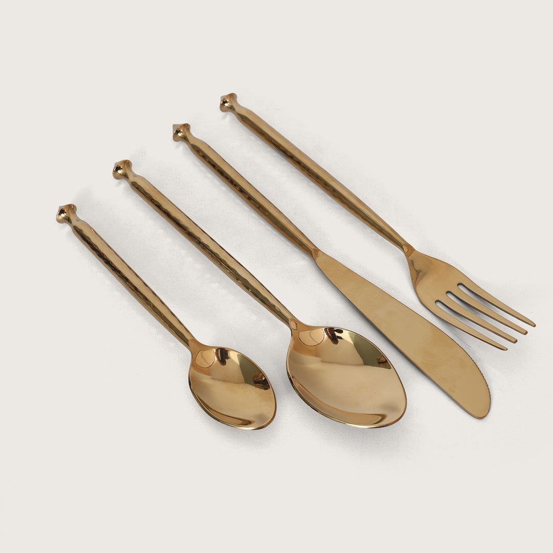 Golden Cutlery Set of 24 with Wooden Stand
