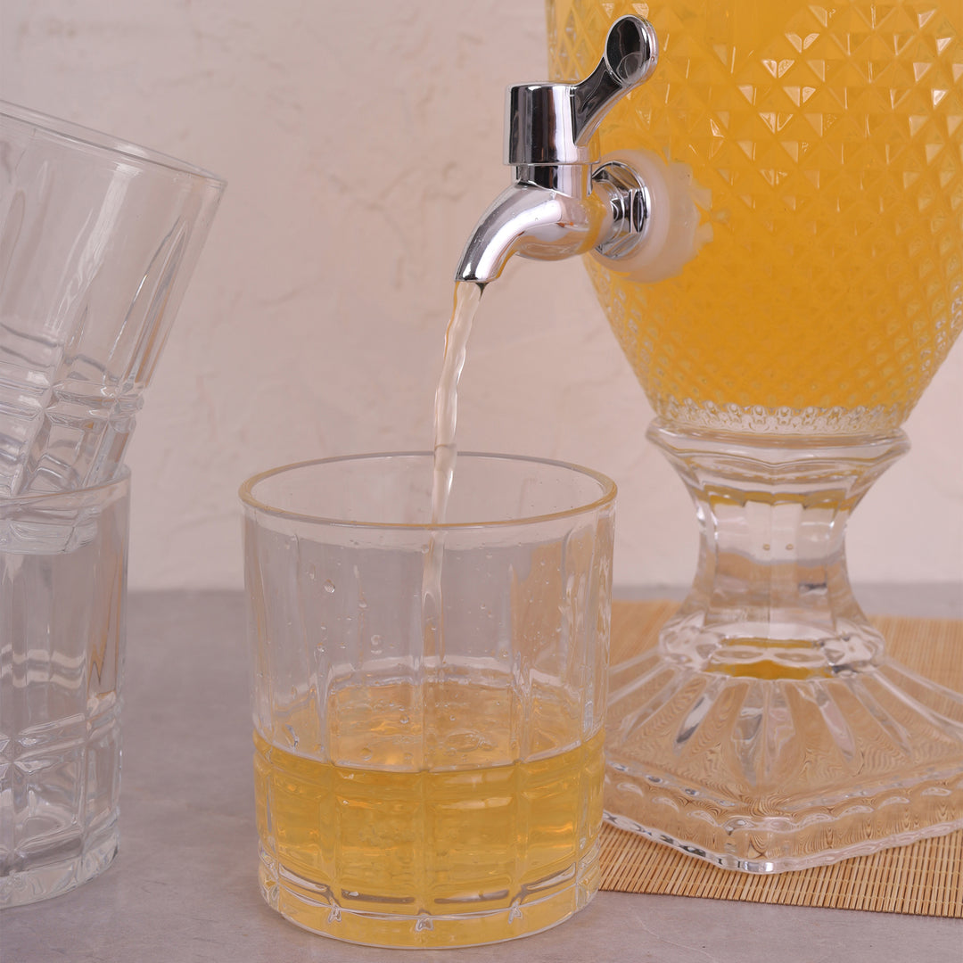 Glass Beverage Dispenser 2Litter With Glass Tumbler 340ML Set of 6