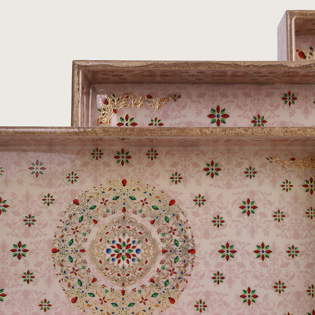 Ornate Beige Trays - Set 0f 3