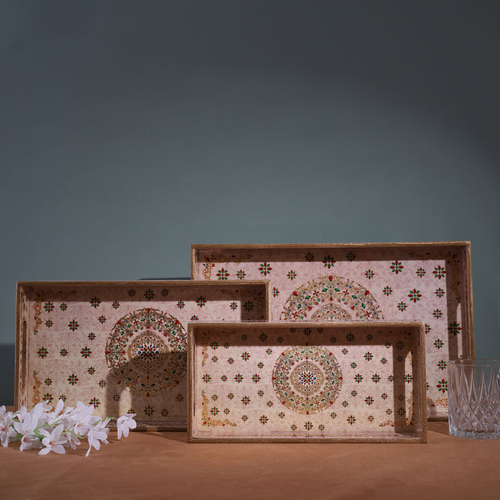 Ornate Beige Trays - Set 0f 3