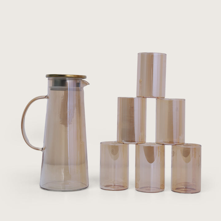 Jug with Glass Set of 7 Pcs - Golden