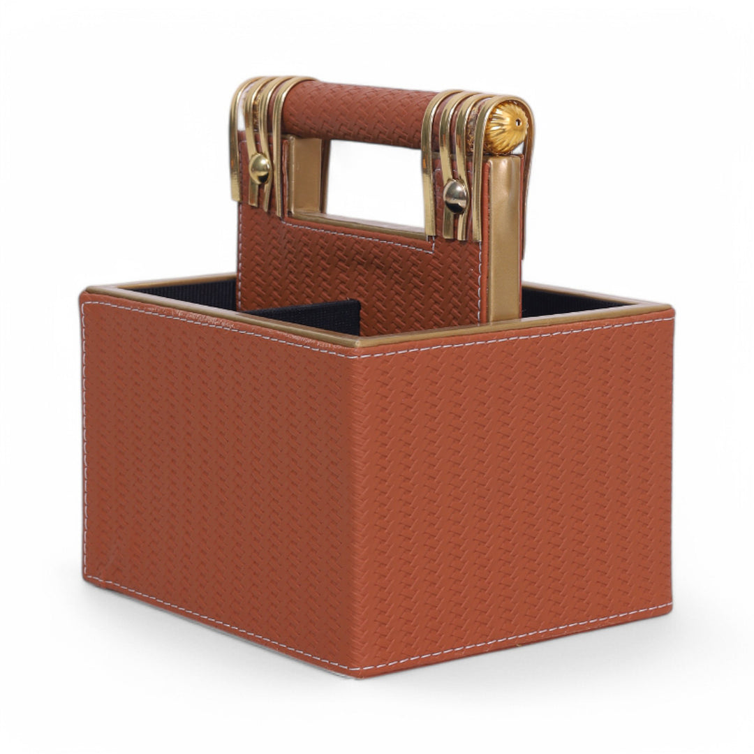 Leather Cutlery Stand with 4 Compartment