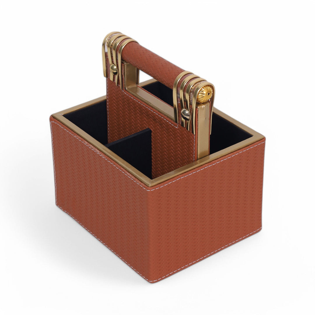 Leather Cutlery Stand with 4 Compartment