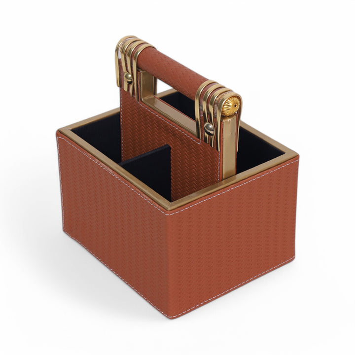 Leather Cutlery Stand with 4 Compartment