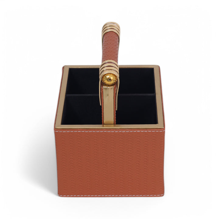 Leather Cutlery Stand with 4 Compartment