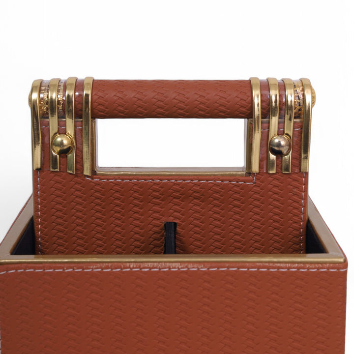 Leather Cutlery Stand with 4 Compartment