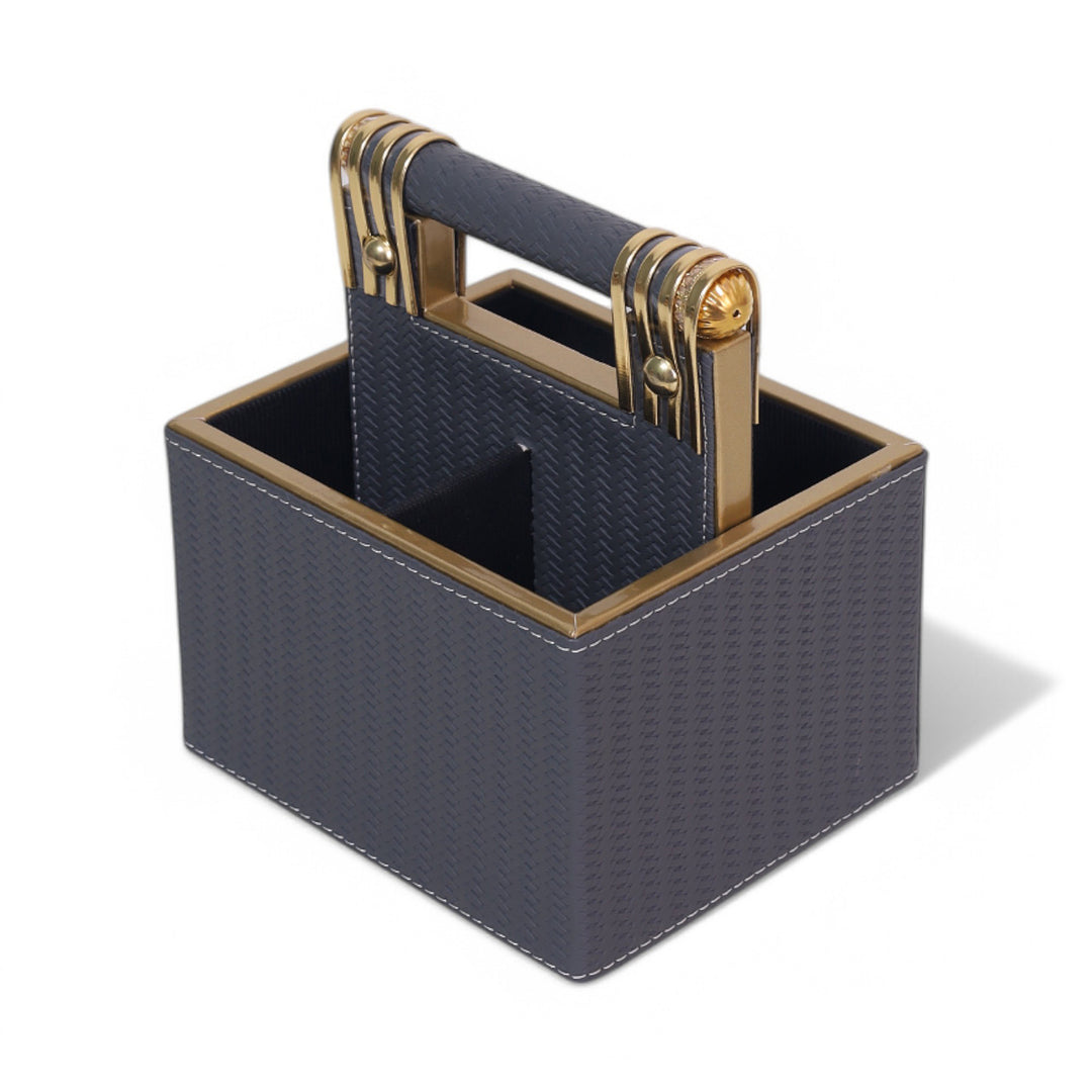 Leather Cutlery Stand With 4 Compartment