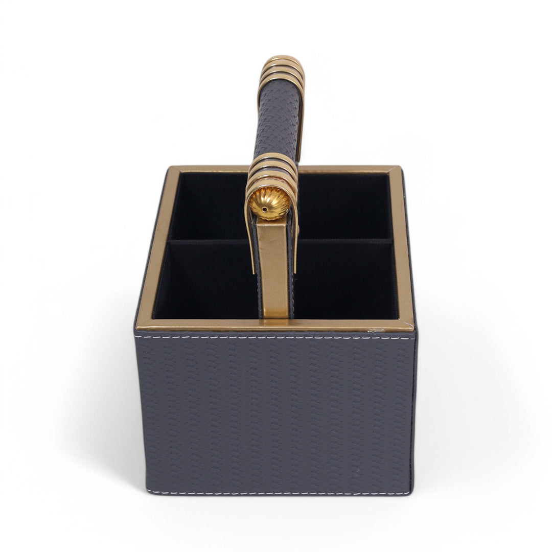 Leather Cutlery Stand With 4 Compartment