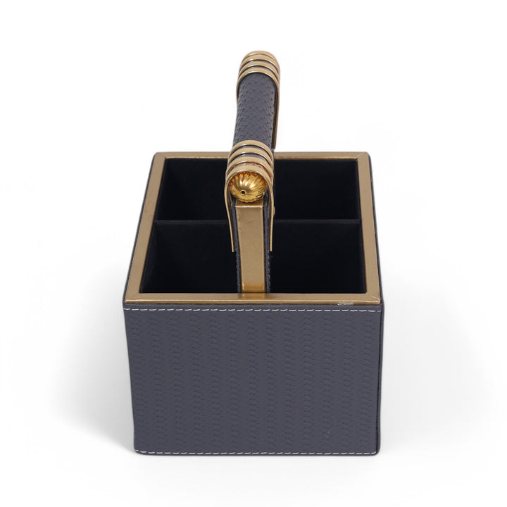 Leather Cutlery Stand With 4 Compartment