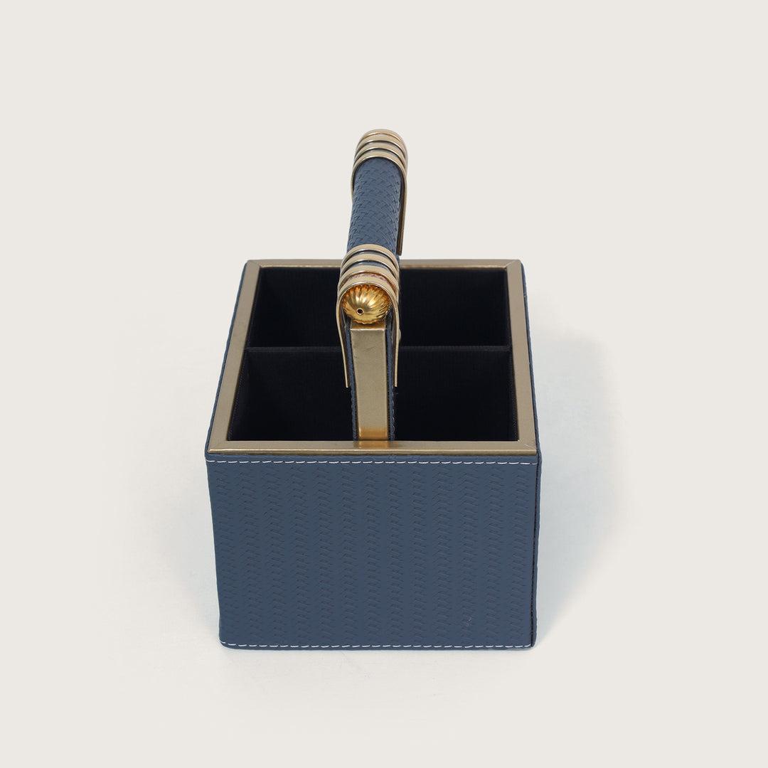 Leather Cutlery Stand With 4 Compartment