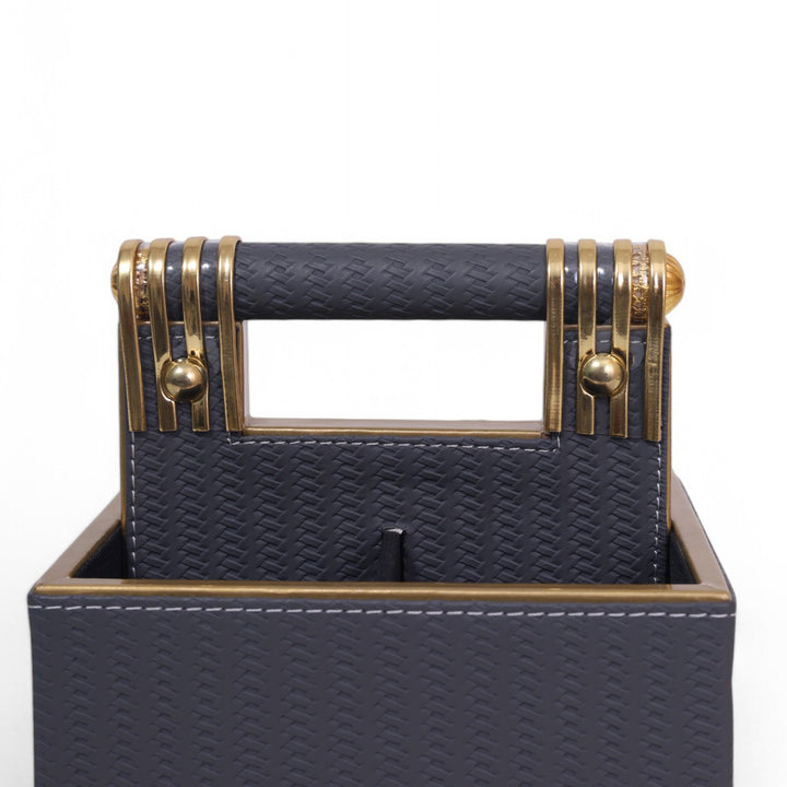 Leather Cutlery Stand With 4 Compartment
